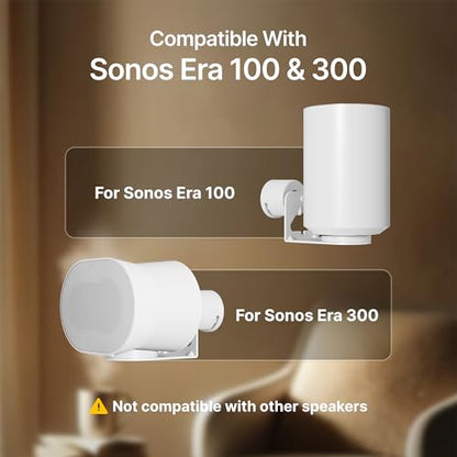Speaker Wall Mount for Sonos Era 100 and Era 300, 1 Pair, White | Flexible Angle Adjustment, Surround Sound Speaker Wall Bracket Compatible with Sonos Era Speakers - color: White