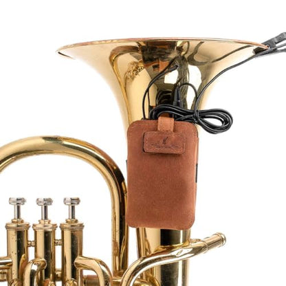 Euphonium Wireless Microphone Clip-On Pouch. Genuine Leather Bodypack Holder w. Secure hook & loop Straps - color: Cognac, size: Euphonium