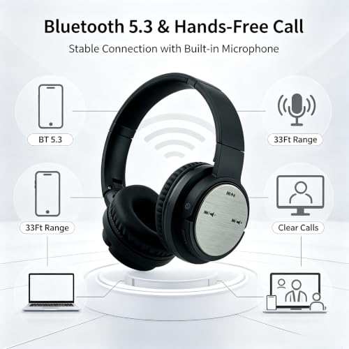BS660 Bluetooth Headphones, 40mm Deep Bass Over Ear Wireless Headset with Bluetooth 5.3, Invisible Touch Control, 400Mha Battery, Foldable Comfort Earpads with Portable Carry Case for Travel - color: Black