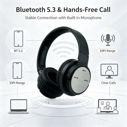 BS660 Bluetooth Headphones, 40mm Deep Bass Over Ear Wireless Headset with Bluetooth 5.3, Invisible Touch Control, 400Mha Battery, Foldable Comfort Earpads with Portable Carry Case for Travel - color: Black