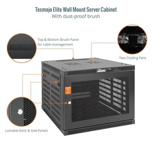 Tecmojo 9U Wall Mount Rack Cabinet, Heavy-Duty 176 Lbs High Load Capacity, 19” Enclosed Server Network Rack with 2 Colling Fans, Mesh Door, 23.6” Deep – Elite Collection - size: 9U/23.6in Depth/Mesh Door