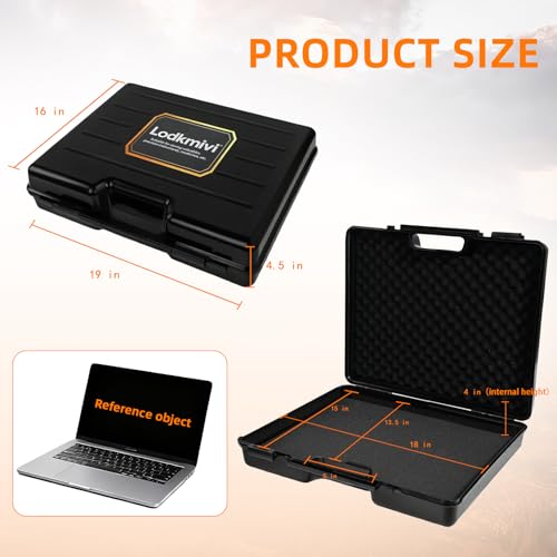 hard case with foam - waterproof travel case for microphone and gear, shockproof hard shell storage box with customizable foam, 19x16x4.5 inches, ideal for home, camping and outdoor use