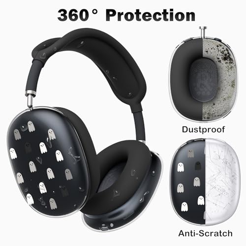 for AirPods Max Headphones Halloween Ear Covers for AirPods Max 2 | Cute Ghost Clear Ear Cups Cover | Black Silicone Ear Pad Case Headband Cover for Apple AirPods Max 2/1 (2026/2024/2020) - color: Ghost D/Black
