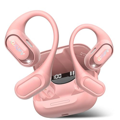 Open Ear Headphones, Bluetooth Wireless Earbuds,Pink | HiFi Stereo Open Ear Buds with HD Mic, 50H LED Power Display Air Conduction Earbuds - color: Pink