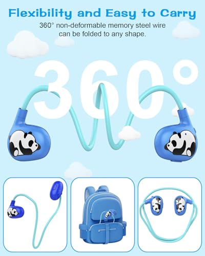 BANIGIPA Kids Headphones, Open Ear Earbuds w/Mic for Call Study Travel | 13g Ultra-Light Comfort, Wireless Bluetooth 5.4 Headset with 85dB Healthy Volume Control Protect Hearing, 10H Playtime - color: LK15-Blue