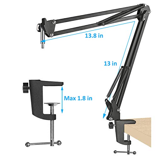 SUNMON MV7 Boom Arm Mic Stand with Pop Filter, Adjustable Suspension Boom Scissor Arm Stand with Pop Filter Compatible with MV7, MV7X adn SM7B Microphone by SUNMON | Adjustable Metal Suspension Stand with 3/8" to 5/8" Adapter, Desk Clamp, for Studio & Gam
