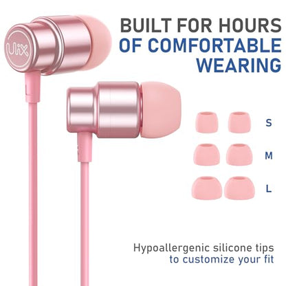 UliX Rider Wired Earbuds in-Ear Headphones, 5 Years Warranty, Earphones with Microphone, with Anti-Tangle Cable, Ear Buds for iPhone, iPad, Samsung, School Students, Kids, Women, Small Ears - Pink - color: Pink, style: 3.5 mm