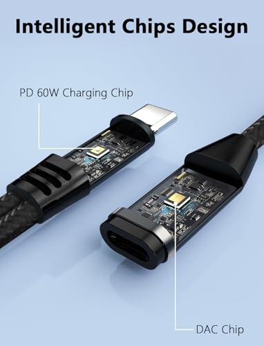 VIOY 2-in-1 USB C to 3.5mm Audio PD 60W Charging Splitter Adapter | Built-in DAC chip Hi-Fi audio, 60W PD fast charge, data transfer, headphone braided for iPhone 15/16 and Type-C devices