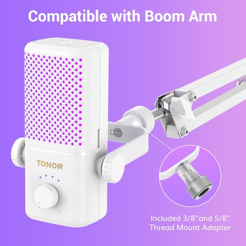 TONOR Gaming Microphone Compatible with Xbox, RGB Condenser Streaming Mic, Low Noise, Gain Control, One Tap Mute, Compatible with Capture Card, 200 cm/78inch Cable, Desktop Stand, White, TCX3 - color: White, style: Microphone