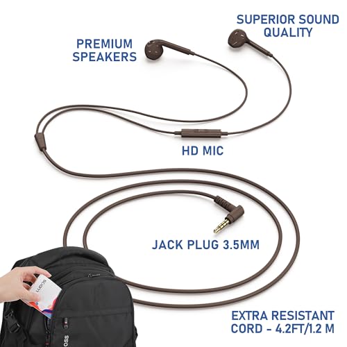 LUDOS Zenith Wired Earbuds in-Ear Headphones, 5 Year Warranty, Earphones - color: Brown, size: 3.5 mm