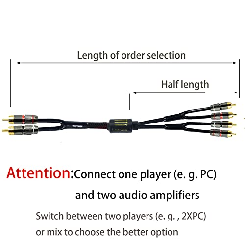 Arklove 2ft Shielded RCA Plug Splitter Stereo Audio Video Cable 2 Male to 4 Male Dual Speaker Y Adapter Connector Extension Cord 24k Gold Plated 1 Input 2 Output - size: 2ft, style: 2male to 4male