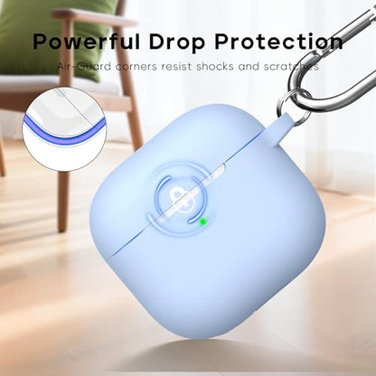 RFUNGUANGO for AirPods 4 Case, Sky Blue | Cleaner Kit, Carabiner, Soft Silicone Protective Cover, Wireless Charging Compatible - color: B-Sky Blue, size: AirPods 4 Case