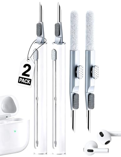 Cleaner Kit for Airpods, 2Pack Earbuds Cleaning kit for Airpods Pro 4 3 2 1, Multi-Function Cleaning Pen with Soft Brush Flocking Sponge for Bluetooth Earbuds, iPhone 17,16,Laptop, Camera (Pure white) - color: Pure white