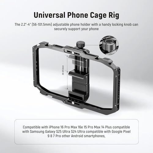 NEEWER Universal Phone Cage, Smartphone Video Rig with Quick Release Mounts Cold Shoes for Videomaker Filmmaking TikTok Vlogging Phone Video Stabilizer Holder Compatible with iPhone Samsung, PA039 - style: PA039