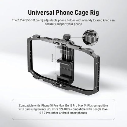 NEEWER Universal Phone Cage, Smartphone Video Rig with Quick Release Mounts Cold Shoes for Videomaker Filmmaking TikTok Vlogging Phone Video Stabilizer Holder Compatible with iPhone Samsung, PA039 - style: PA039