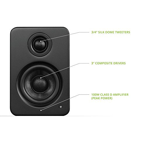 Kanto YU2MB PC Gaming Desktop Speakers | 3" Composite Drivers | 3/4" Silk Dome Tweeter | Class D Amplifier | 100 Watts | Built-in USB DAC | Subwoofer Output | Pair | Matte Black - color: Black Matte