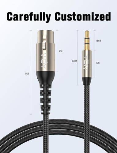 VIOY XLR to 3.5mm Cable 20 FT, 1/8 TRS Male to XLR Female Unbalanced Cord | Multi-layer shielding noise reduction, braided xlr extension mic audio cord for mixer, recorder, amplifier, sound board - size: 20FT