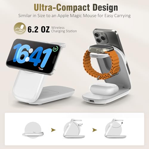 Foldable Wireless Charger, Fast Max Charging for iPhone 16/15/14/13/12 Pro Max, 3 in 1 Charging Station for Apple Watch 10－3 & AirPods Pro/4/3（White - color: white