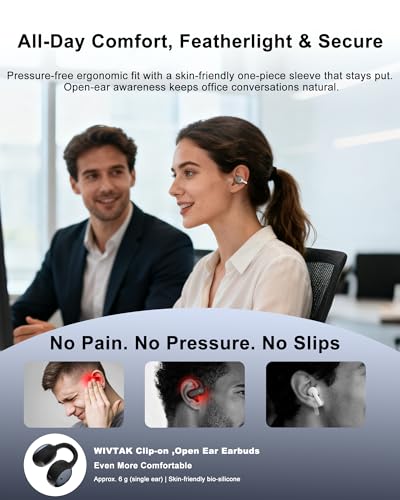 Clip-On Earbuds Open Ear Bluetooth5.3 Headphones, Ergonomic Comfort Sports Earphones with 50H Playtime, Smart Digital Display, IPX5 Waterproof, Gift for Valentine's Day and Anniversary, Birthday - color: Stellar Black