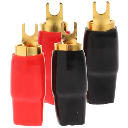 VOSAREA 2 Pairs Connectors Adapters Crimp Barrier Spades Copper Gold Plated 0 Gauge Spade Terminal Crimp for Speaker Wire Cable Terminal Plug- 0GA