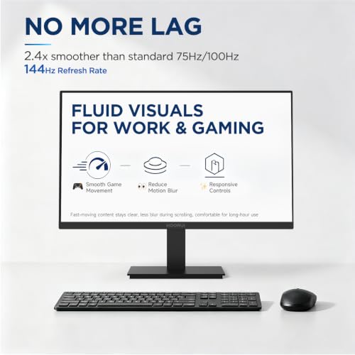KOORUI 24" FHD IPS PC Monitor, 144Hz Adaptive Sync, Eye Care, Tilt Adjustable, HDMI & VGA, VESA Mount for Home Office, Streaming and Casual Gaming - size: 23.8