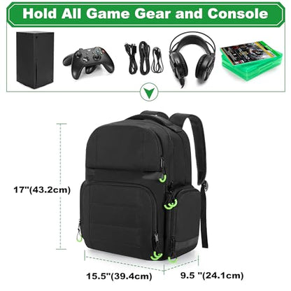 PGmoon Carry Backpack Compatible with Xbox Series X/S Console | Carrying Case with Separate Storage Room for Console, Headset, Controllers, Multiple Pockets for Gaming Accessories
