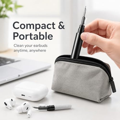 Black Multi-Functional Earbud Cleaning Pen Kit, Wireless Earphone Cleaner Tool with Storage Case, Fluff Brush & Metal Pick for Bluetooth Earbuds Charging Case, Phone Port Camera Lens Cleaning Tool - color: Black
