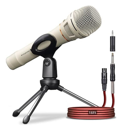 Dynamic Microphone - Professional Vocal Microphone for Singing - Handheld Wired Mic with 16ft XLR to 1/4" Audio Cable - Mic for Speech, Studio & Live Performance - color: A-Champagne