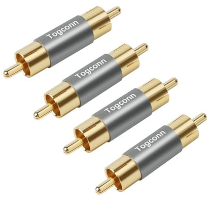 Gold Plated RCA Adapter 4 Pack, RCA Male to Male Coupler, RCA Male to Male Barrel Audio Video Connector Extender, Compatible with HDTV, Speaker, Amplifier, Car Audio, AV Receiver, Radio, Subwoofer - color: RCA Male to Male, size: 4 Pack