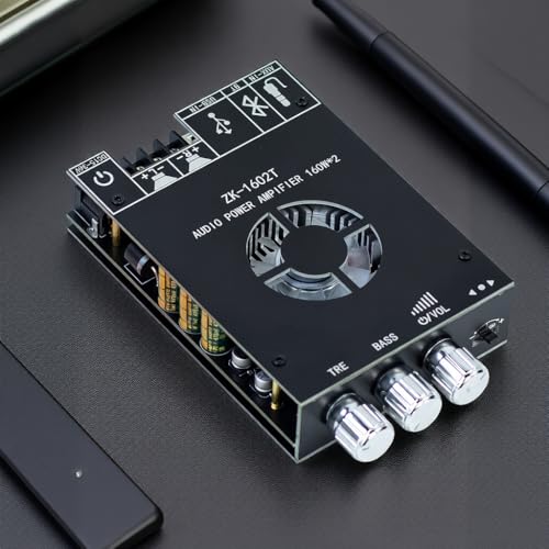 ZK-1602T Bluetooth Amplifier Board, 2.0 Channel 160W+160W Stereo Audio Amp with Treble & Bass Control, DC 15-36V Power Supply, Bluetooth 5.0 & AUX Inputs for Home DIY Speakers - style: ZK-1602T