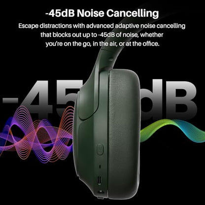TOZO HT3 Hybrid Noise Cancelling Wireless Headphones, 90H Over Ear Headset | Hi Res Audio, AI Voice Assistant, Dual Device Connection, 32 Custom EQs, Built In 5 Mics, ANC, Foldable, Bluetooth 6.0 - color: Green