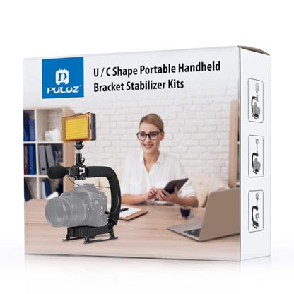 PULUZ U/C Shape Video Action Stabilizing Handle Grip Handheld Stabilizer Kit with Phone Clamp & Quick Release Buckle & Long Screw for Canon Sony Nikon Cameras and Home DV Camera Smartphones - style: stabilizer kits 1