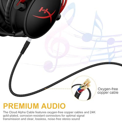 Cloud Alpha Cable Compatible with Hyperx Cloud Alpha, Cloud Alpha S, Cloud Mix, Cloud Mix 2, Cloud Flight Gaming Headset with Mute and Volume Control, 5ft