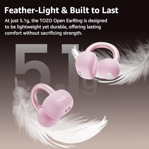 TOZO OpenEarRing Open Ear Earbuds 40H Bluetooth 5.4 Lightweight Comfort | Open Ear Clip On Wireless Earbuds with Smart Digital LED Display, Stable Connection, Secure Fit for Driving Workout Rose Gold - color: Rose Gold