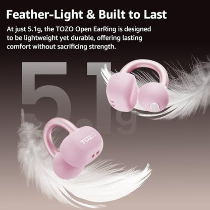 TOZO OpenEarRing Open Ear Earbuds 40H Bluetooth 5.4 Lightweight Comfort | Open Ear Clip On Wireless Earbuds with Smart Digital LED Display, Stable Connection, Secure Fit for Driving Workout Rose Gold - color: Rose Gold