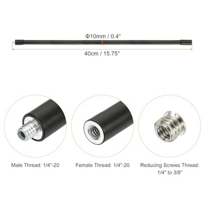 PATIKIL 16" Gooseneck, 1/4"-20 Female to Male Thread Metal Universal Hose Flexible Arm Gooseneck Tube Extension Holder with Reducing Screws for Action Camera, Phone, Microphone, Black - size: 40cm
