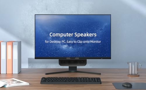 데스크탑 PC용 컴퓨터 스피커, 모니터 스피커, USB 플러그인, 유선, 노트북용 외장 스피커, PC용 소형 컴퓨터 사운드바, 큰 사운드, 딥 베이스, USB-C 어댑터, 모니터에 쉽게 클램프 - size: 8 Inch