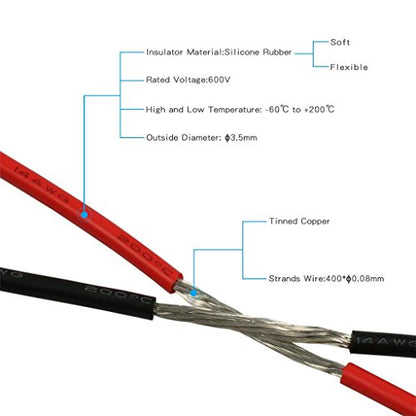 BNTECHGO 14 Gauge Silicone Wire Red and Black Each 20ft 2 Separate Wires | Flexible 14 AWG Stranded Tinned Copper Wire Silicone Rubber Insulation For RC Models, Drone, Robot, EV Charger, 3D Printer - color: Red and Black, size: silicone wire red 20ft and