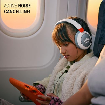 JBL Junior 470NC - Cancelling Kids Headphones - White | JBL Safe Sound 85dB, Parental Control with Customizable Volume Playtime, Easy monitoring, Active Noise Cancelling