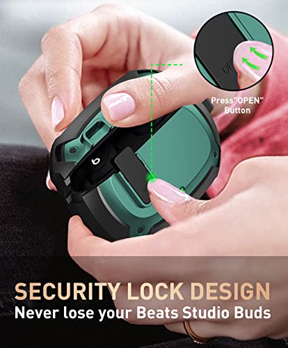Compatible with Beats Studio Buds/Buds+ Case Cover 2021/2023, [Secure Lock] Cool Beats Studio Buds Plus Protective Shell Men Women with Keychain for New Beats Studio Ear Buds Case - Green[CASE ONLY] - color: Black/Green