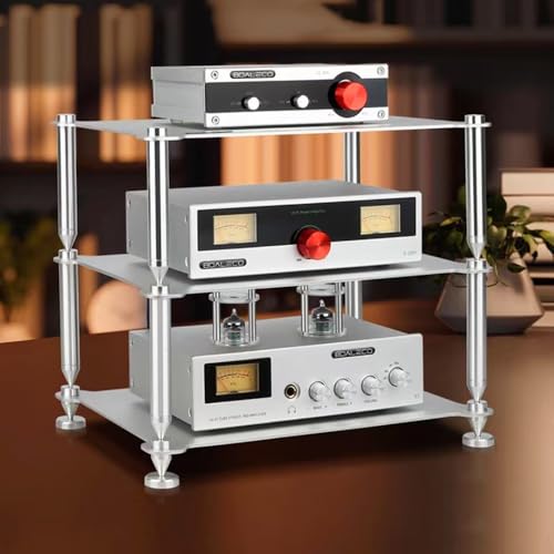 Desktop HiFi Audio Rack Metal Small AV Media Stand 3-Tier Desk Shelf Organizer Stereo Component Tower Cabinet Split Rack Holds for CD Record