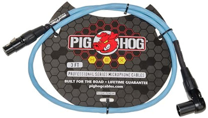Pig Hog PHMH3DBR Hex Series, 3ft Right Angle Mic Cable, Daphne Blue