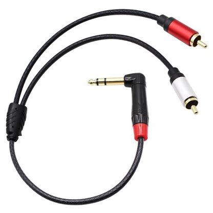 1/4 inch to Dual RCA Audio Cable 1.6ft, Gold Plated Right Angle 6.35mm Quarter inch Male TRS Stereo Plug to 2 RCA Phono Male Audio Y Splitter Cable,0.5m