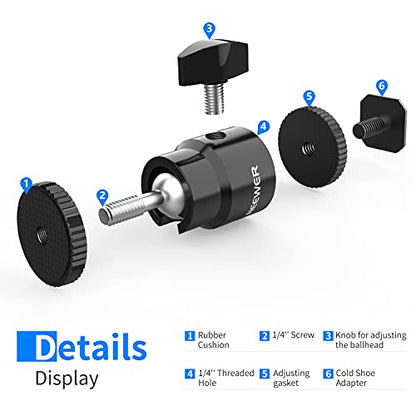 Neewer Mini Ball Head with Cold Shoe & 1/4” Screw, 2 Pack, 360° Swivel 90° Tilt Ballhead Camera Mount Hot Shoe Adapter for Camera, Camcorder, Smartphone, LED Video Light, Microphone, Ring Light, ST17 - style: ST17（2-Pack）