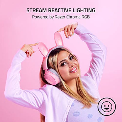 Razer Kraken Kitty V2 Pro Wired RGB Headset: Interchangeable Ears (Kitty, Bear, Bunny) - Stream Reactive Lighting - Detachable HyperClear Cardioid Mic - 50mm Drivers - 7.1 Surround Sound - Quartz Pink - color: Quartz Pink