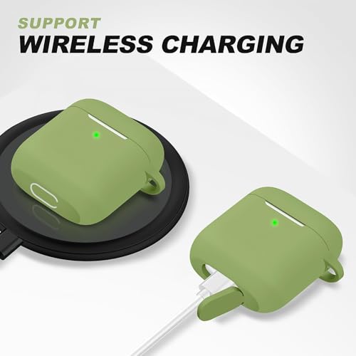 for AirPods Case Cover, Come with Cleaner Kit, Soft Silicone Protective Cover with Buckle, Compatible with Apple AirPods 2nd 1st Generation Charging Case, Front LED Visible, Matcha Green - color: B4-Matcha Green