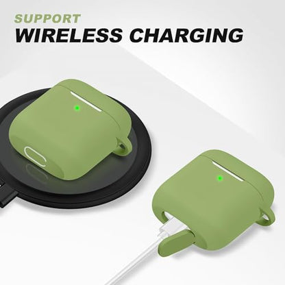 for AirPods Case Cover, Come with Cleaner Kit, Soft Silicone Protective Cover with Buckle, Compatible with Apple AirPods 2nd 1st Generation Charging Case, Front LED Visible, Matcha Green - color: B4-Matcha Green