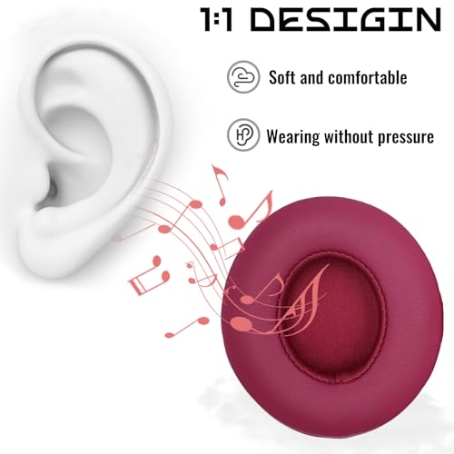 Headphone Replacement Ear Pad Cover Compatible with Beats by Dre Solo3 Solo2 Wired Wireless Headphones Protein Leather Memory Foam Headphone Cushion Ear Muffs-Dark Brick red - color: dark brick red