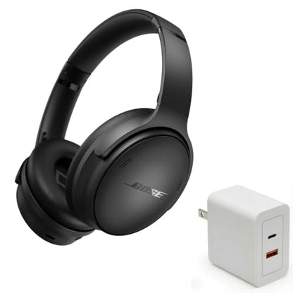 Bose QuietComfort Headphones Bundle with Fast Charger - Wireless Bluetooth Over-Ear Noise Cancelling Headphones with Mic, USB-C Charging, Deep Bass, Up to 24 Hours Playtime (Black) - color: Black