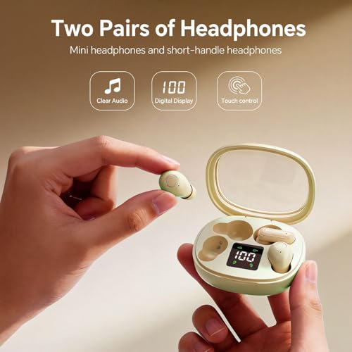 Xmenha Mini Invisible Small Earbuds Set Sleep Ear Buds Wireless Bluetooth for Small Ears Canals Side Sleepers Tiny Micro Low Profile Smallest Hidden Discreet Earbuds 2 Pack Headphones for Work - color: Beige